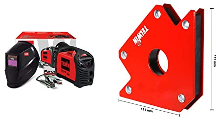 Telwin 815863 Force 165 Saldatrice Inverter ad Elettrodo con Maschera Automatica e Accessori di Saldatura, 230 V, 4 & 802583 Posizionatore Magnetico per Saldature, 0.1 V, Rosso, 23 kg max