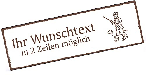 Türschild Jäger mit Hund Namensschild personalisiert mit Gravur- 150mm x 50mm - selbstklebend