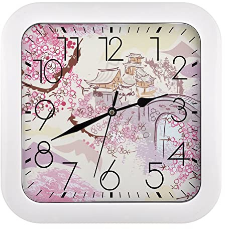 Pavilion Flower Square Wall Clock Non-Ticking Battery Operated For Home Office School 26x26cm