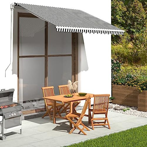 KOIECETA Markisenbespannung Wasserabweisend Markisestoff Markisentuch Ersatzstoff mit Volant Markisevolant für Markise (300 x 250 cm, Anthrazit und Weiß)