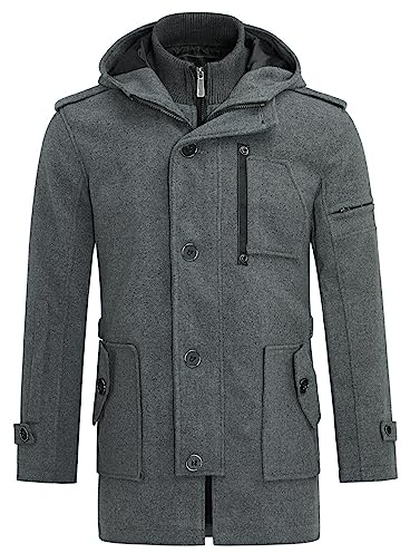 YOUTHUP Abrigo de Invierno Cálido Largo de Lana Gruesa Parka Trench Coat Caban Gris 3XL
