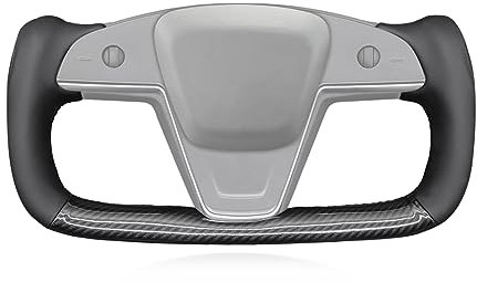 MEWANT Handgenähte glänzende Kohlefaser & PU perforiertes Leder Auto-Lenkradabdeckung für Tesla Yoke Model S Plaid 2021–2023 / Modell X 2021–2023 Lenkradzubehör für Tesla Yoke