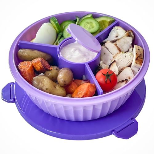 Yumbox Bol à poke - Saladier étanche avec couvercle, séparateur amovible à 3 sections, volume de 4,2 tasses, triple loquet facile à ouvrir ; tasse à garnitures amovible et intégrée, bento lunch (Maui