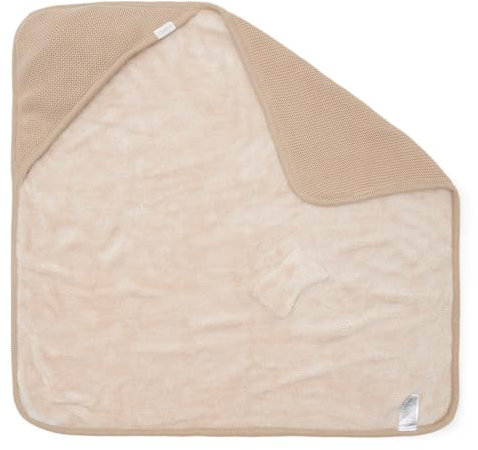 Little Dutch Einschlagdecke Decke Babydecke mit Kapuze Strick (75x75 cm) beige - Newborn Naturals