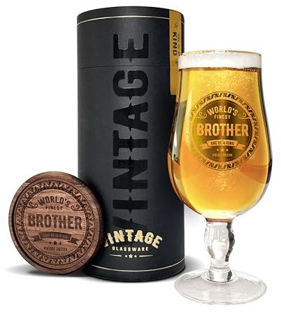 Vintage Glassware LERALI World's Finest Brother - Bicchiere da birra in cristallo di alta qualità, 580 ml, regalo di Natale e compleanno per fratello