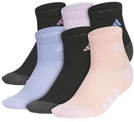 adidas Vadderade sportstrumpor för barn, 6 par, för pojkar och flickor, över fotleden, slitstarka tygstrumpor (6 stycken), Svart/lila/lavendel is, 42