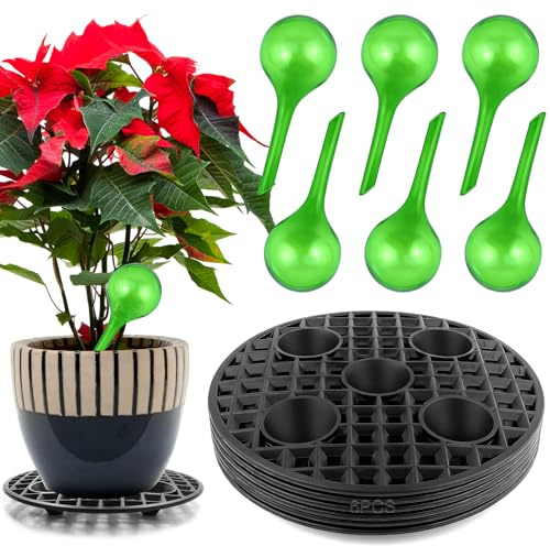 GZLFH 6 Stk Drainagegitter, Kunststoff Blumentopf Mesh Pads 20cm mit 6 Stk Bewässerungsmaschine, Gitter Rund Blumentopf für Lnnen-Balkon Outdoor Garten