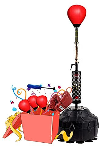 Box-Speedball, Cobra-Tasche, Fitness-Reflextasche, Tumbler-Boxsack, höhenverstellbar, 4 Ersatzbälle und Boxhandschuhe gratis (Farbe: Rot (Geschenk), Größe: 50 x 50 x 150–180 cm)