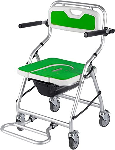 Toilettenstuhl für Behinderte, mobiler Duschstuhl, Badestuhl für den Haushalt für ältere Menschen, Toilettenhocker, 4-Rad-Bremse, höhenverstellbar, Rollstuhl, Nachttisch, Toilettenstuhl mit Rückenleh