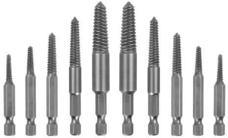 Bamyli Hex Bolt Damaged Screw Extractor Set, 10 Pcs 1/4 Inch Stud Extractor Stripped Drill Bit Screw Removal Tool for Removing Broken Bolts, Studs (5 Sizes)