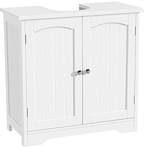 Yaheetech Under Sink Bathroom Cabinet, Floor Standing Storage Cupboard Basin Unit with 2 Doors Pedestal Under Sink Design, 60 x 30 x 60 cm, White