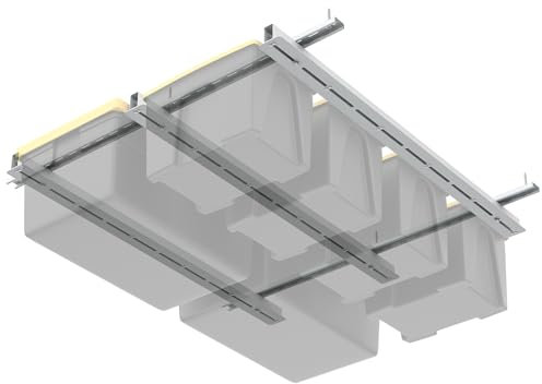 WALMANN Overhead Tote Storage Rail System, Garage Ceiling Bin Storage Rack Heavy Duty Adjustable Tote Slide Rails(White, Bins are not Included)