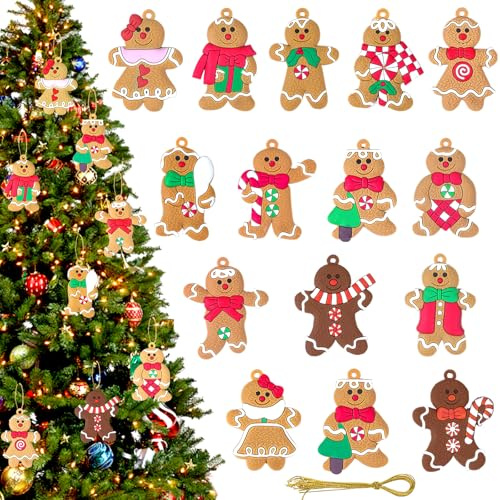 Furuising 15Pcs Christmas Gingerbread Man Ornaments, Cute Gingerbread Christmas Decorations, Christmas Tree Hanging Pendant for Decoration Party Supplies