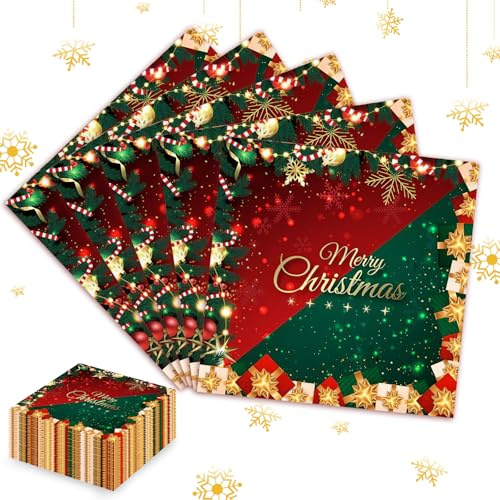 Shinybox Servietten Papierserviett 100 Stücke Weihnachten, Tischdekoration für Party(Weihnachtstag B)