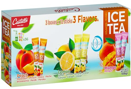 Castello since 1907 Tè Freddo (Ice Tea - Iced Tea) Zero in Bustine | Multipack 3 Gusti: Pesca, Limone e Mango | Totale 36 Bustine | Zero Calorie, Senza Zuccheri, Senza Aspartame