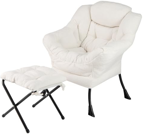 COSTWAY Poltrona Relax con Poggiapiedi, Poltrona da Lettura con Cuscino per Testa, Poltrona Moderna con Schienale e Seduta Imbottiti, Braccioli e Tasca di Stoccaggio, Portata 150 kg (Cashmere Beige)