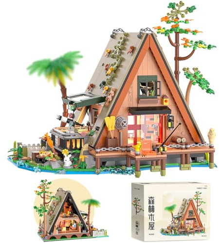 LIKLIKLINK A-Frame Cabin Bausteine Bausatz, 1486 Teile Micro Brick Wald Ferienhaus Klemmbausteine Baubarer Modellbausatz, Mini Baustein Architektur Modellbausätze Wohndekoration Kreative Geschenke