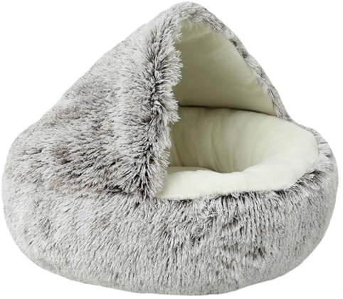Beskie Beruhigendes Hunde- und Katzenbett – Flauschiges Plüsch-Welpenkissen, Kätzchenhöhle, Donuthöhle, Indoor-Katzenschlafsack, weiches, warmes Haustier-Schlafkissen (Braun, 65 cm)