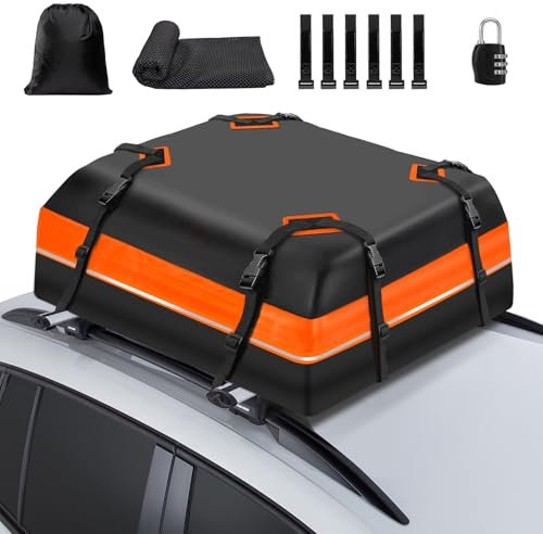 Geloo Coffre de Toit Voiture, Étanche 15 Pieds Cubes de Sac de Toit de Voiture 1000D Boîte de Rangement de Toit Pliante, pour la Plupart des Voitures avec/sans Barres de Toit