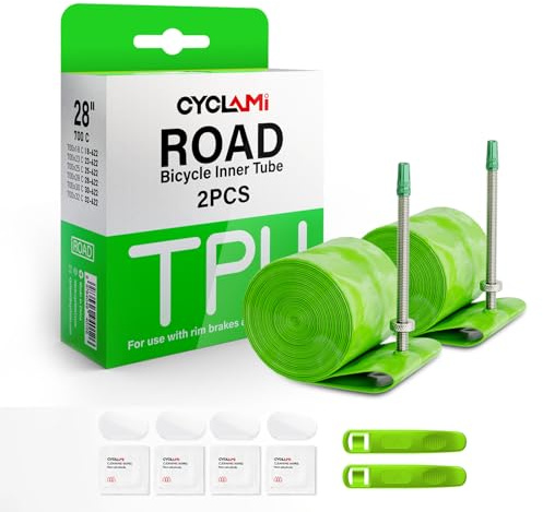 CYCLAMI Cámara Bicicleta Carretera 700C x 23/25/28/30/32c,Pack de 1/2 Tubos de TPU Camaras de Aire 700, Ultraligero de 38g Camara Bici, válvula de Metal FV: 45/60/80 mm (2P-FV80MM)