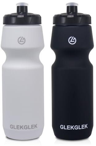 GLEKGLEK Cycling Water Bottle 24oz, Reusable Sport Water Bottle 750ml for Outdoor, Gym, Running (Black/White)