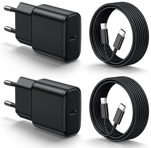 Chargeur Rapide pour Samsung, 25W 2 Pack USB C Chargeur Charge Rapide Prise et 2M Câble Compatible avec Samsung Galaxy S25 Ultra/S24/S23 Ultra/S23/S22/S21/S20 Ultra/Plus/S24+/Note 20/10/9/A53/C55/A71