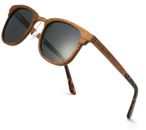 WOODONLY Gafas de Sol Retro de Madera Polarizadas - Gafas de Sol de Moda con Funda de Bambú para Hombre y Mujer Regalos Perfectos (nogal)