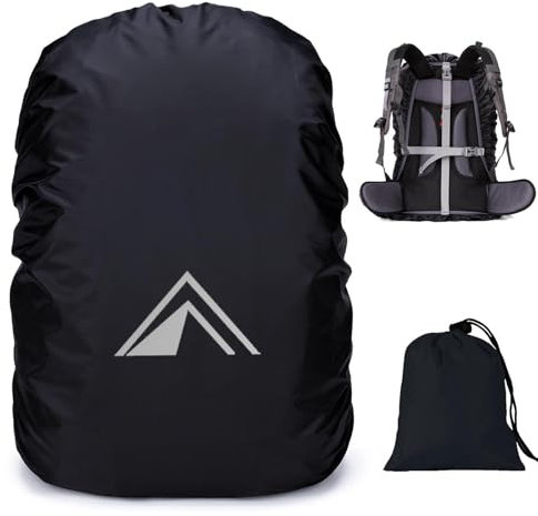 PINEPAN Housse de pluie pour sac à dos avec bande réfléchissante - Protection 100 % étanche - Sangle à boucle croisée antidérapante - Pour randonnée, camping, cyclisme, extérieur, voyage, noir, 45 l