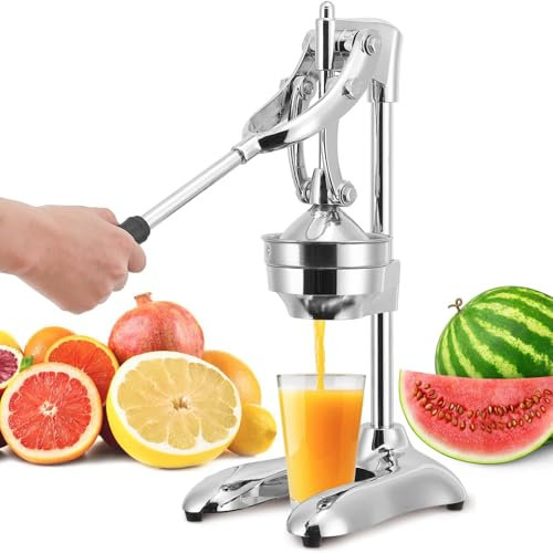 Exprimidor manual de cítricos de acero inoxidable con brazo de palanca sin esfuerzo para exprimir fácilmente frutas de piel suave, ideal para uso doméstico y comercial