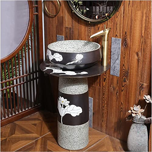 FHSLKXIM Lavabo De Pie Art Hotel Home, Lavabo Redondeado De Cerámica, Lavabo De Pie con Grifo De Desagüe para Interiores Y Exteriores, K, Sin Espejo