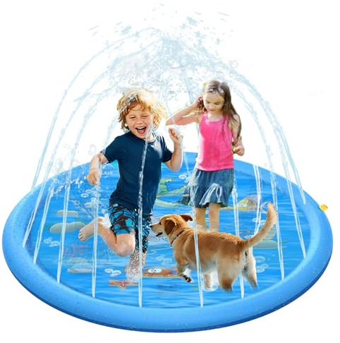 170CM Splash Pad, Wasserspielmatte für Kinder und Haustiere, Rutschfestes Sprinkler Matte aus PVC, Sommer Wasserspielzeug für Garten, Balkon & Outdoor Aktivitäten
