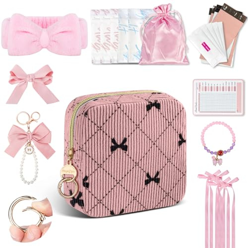 Neceser para Compresas Niñas Set de Bolsa Compresas Algodon Tampones con Producto Sanitario Bolsa Menstrual de Servilletas Sanitarias Neceser Portátil para Mujers Regalo Adolescentes Niña(Rosa)