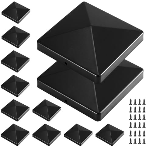 Moendego 12 tapas negras para postes de valla de 4 x 4 pulgadas con 24 tornillos de 7 x 12 mm, resistentes a la corrosión y duraderas, adecuadas para postes de madera, balcones o pilares