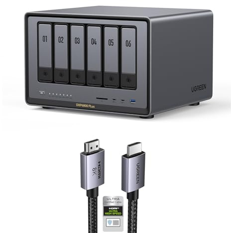 UGREEN NASync DXP6800 Plus 6-Bay Desktop NAS Support Storage Capacity Up to 196TB Bundle with 6.6FT 8K HDMI Cable Certified.