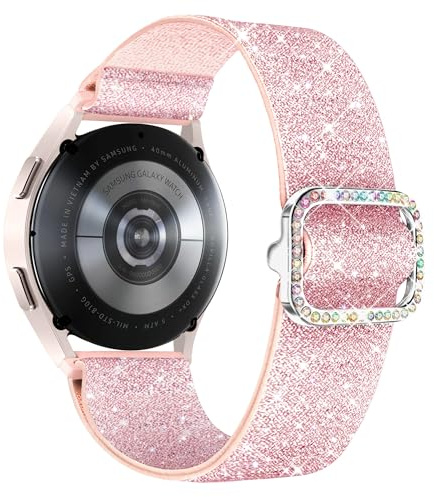 Vamyzji für Samsung Galaxy Watch 7 6 5 4 FE 40mm 44mm Armband, Damen Glitzernd Stretchy Nylon Galaxy Watch Armbänder für Samsung 6 4 Classic/5 Pro/Active 2 Rosa