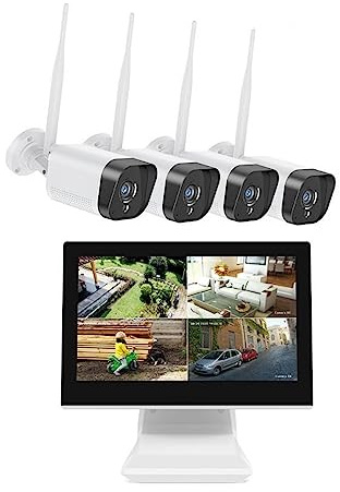 1080p Full HD WiFi-Videoüberwachungssystem Mit 10,1-Zoll-LCD-Monitor, 4-teiliges 2MP-IP-Kamera-Audioaufzeichnungskamera-Kit(1T)