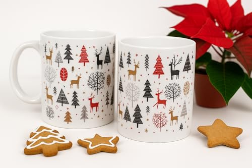 cecaro group – Set 2 Tazze Mug Natalizie in Ceramica 325 ml – Fantasie Natalizie Assortite (FANTASIA RENNA)