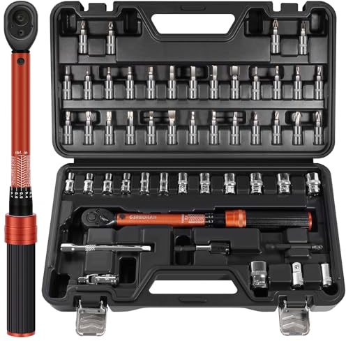 GIREORAN 50PCS Bike Torque Wrench Set, 1/4 Inch Torque Wrench(1~25 Nm/8.9~221.3 in-lb), 72-Tooth Gear, Dual-Direction Click Type, 0.1 Nm Micro, Inch Pound Torque Wrench with Bit Sockets, Bike Tool Kit