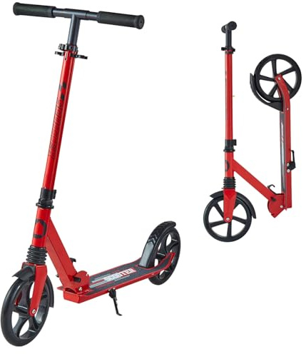 VEVOR Sparkcykel för barn 8 år och äldre, tonåringar och vuxna, 2-hjulig skridskoåkning, höjdjusterbart styre, halkfri bricka, vikbar och lätt för pojkar och flickor på 100 kg, röd och svart