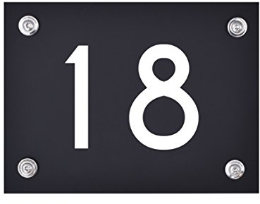 Hausnummer Schild 18 | Hausnummernschild modern schwarz matt | Hochwertiges, wetterfestes Hausnummern-Schild in weißer Schrift inkl. Befestigungszubehör, rostfrei und UV-beständig