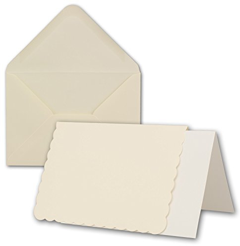 50x creme-farbenes DIN A6 Falt-Karten-Set mit Wellen-Schnitt I 10,4 x 14,8 cm - mit Brief-Umschlägen & Einlege-Blätter I Papier-Bastel-Set inklusive hochwertiger Box I von GUSTAV NEUSER®