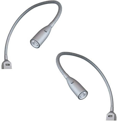 kalb Material für Möbel Flexible LED-Bettleuchte/LED-Leseleuchte mit integrierter USB Ladefunktion alu eloxiert/silbergrau (1er oder 2er Set alu eloxiert), Auswahl:2er Set silbergrau
