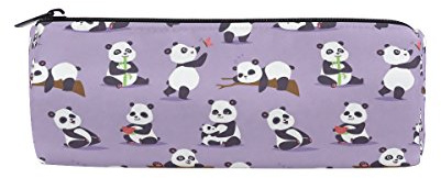 Isaoa Trousse ronde Panda Ours Violet Portable Pen Sac pochette de rangement Sac à main porte-stylo Convient pour les enfants étudiant ou officier de voyage maquillage Sac
