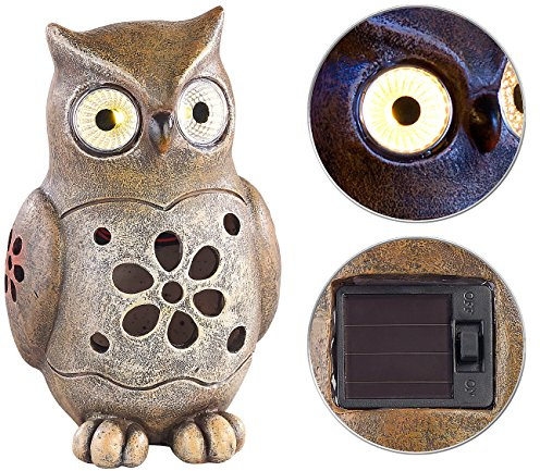 Lunartec Dekoration: Deko-Eule mit leuchtenden LED-Augen und Solar-Panel, 16 cm, IP44 (Solar Gartenfiguren, Dekofiguren, groß)