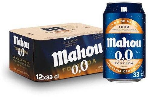 Mahou 0,0 Tostada, Cerveza Lager Sin Alcohol, Pack 12 Latas x 33cl
