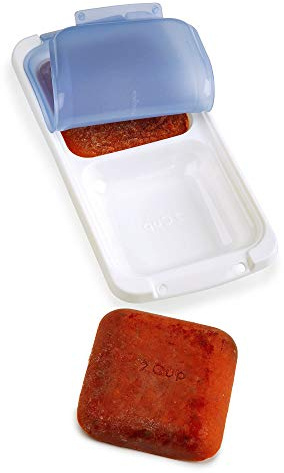 PrepWorks PKS-725 Dishwasher Safe 1 Cup 4 Serving Leftover Soup & Food Storage Freezer Pod Tray with Silicone Lid, Blue & White