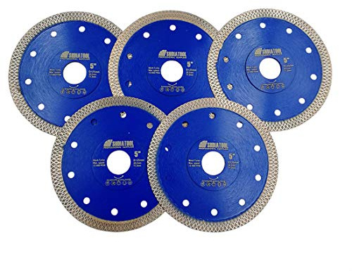 SHDIATOOL Lot de 5 disques à tronçonner diamantés - Pour carrelage et marbre - Diamètre : 125 mm