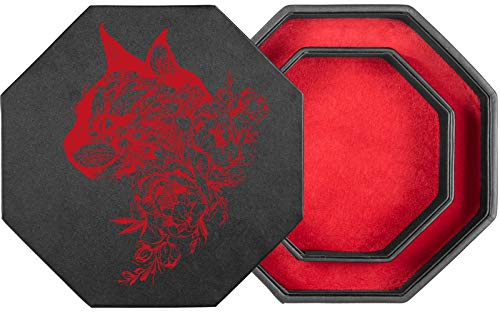 shibby Würfelbrett mit Würfel-Ablage und Deckel für alle Tabletop Spiele - 23,5cm floral M2-2 (rot)