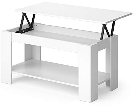 Vicco Couchtisch Lorenz, Weiß, 100 x 50 cm | mit Liftfunktion, mit Hebemechanismus und höhenverstellbarer Tischplatte