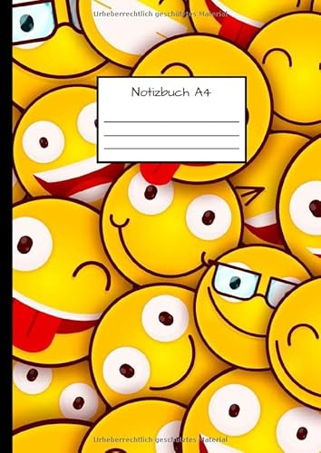 Notizbuch A4: Kladde kariert 5 mm - 110 Seiten - Notizheft, Tagebuch, Schreibbuch - Motive Smileys, Emoticons